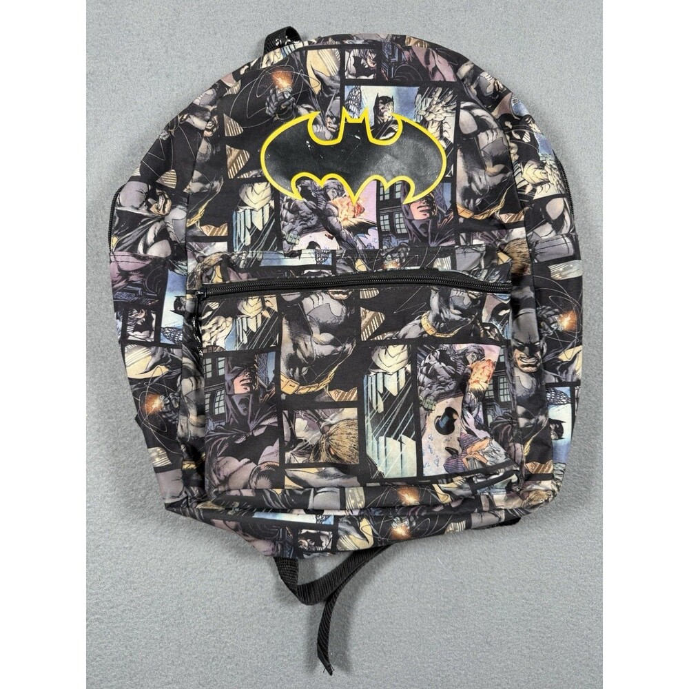 DC Comics Batman Graphic Comic Print Backpack Bookbag Black Yellow Logo Good